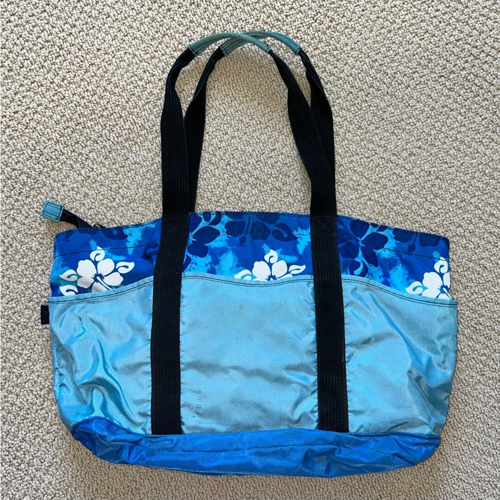 L.L. Bean Blue and Black Floral Tote